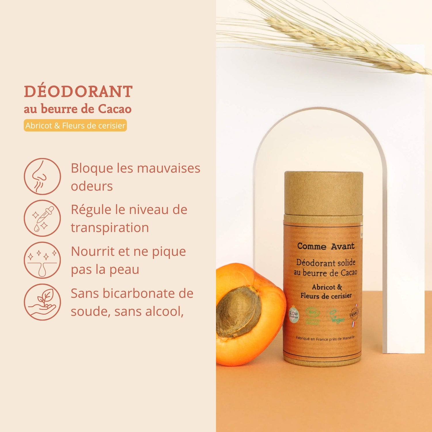 Argument déodorant abricot et fleur de cerisier comme avant
