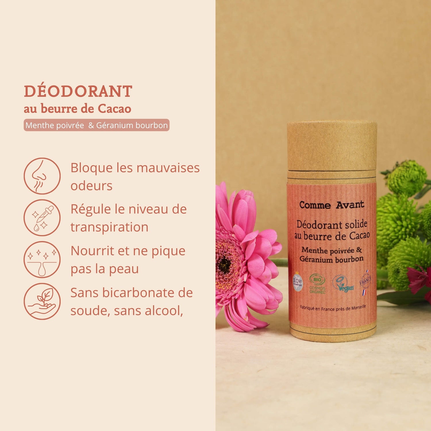 Argument déodorant menthe et géranium comme avant