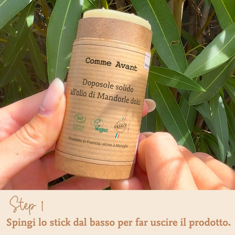 Utilizzo dello stick doposole solido all'olio di Mandorle dolci