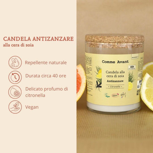 Candela antizanzare alla cera di soia con durata di circa 40 ore