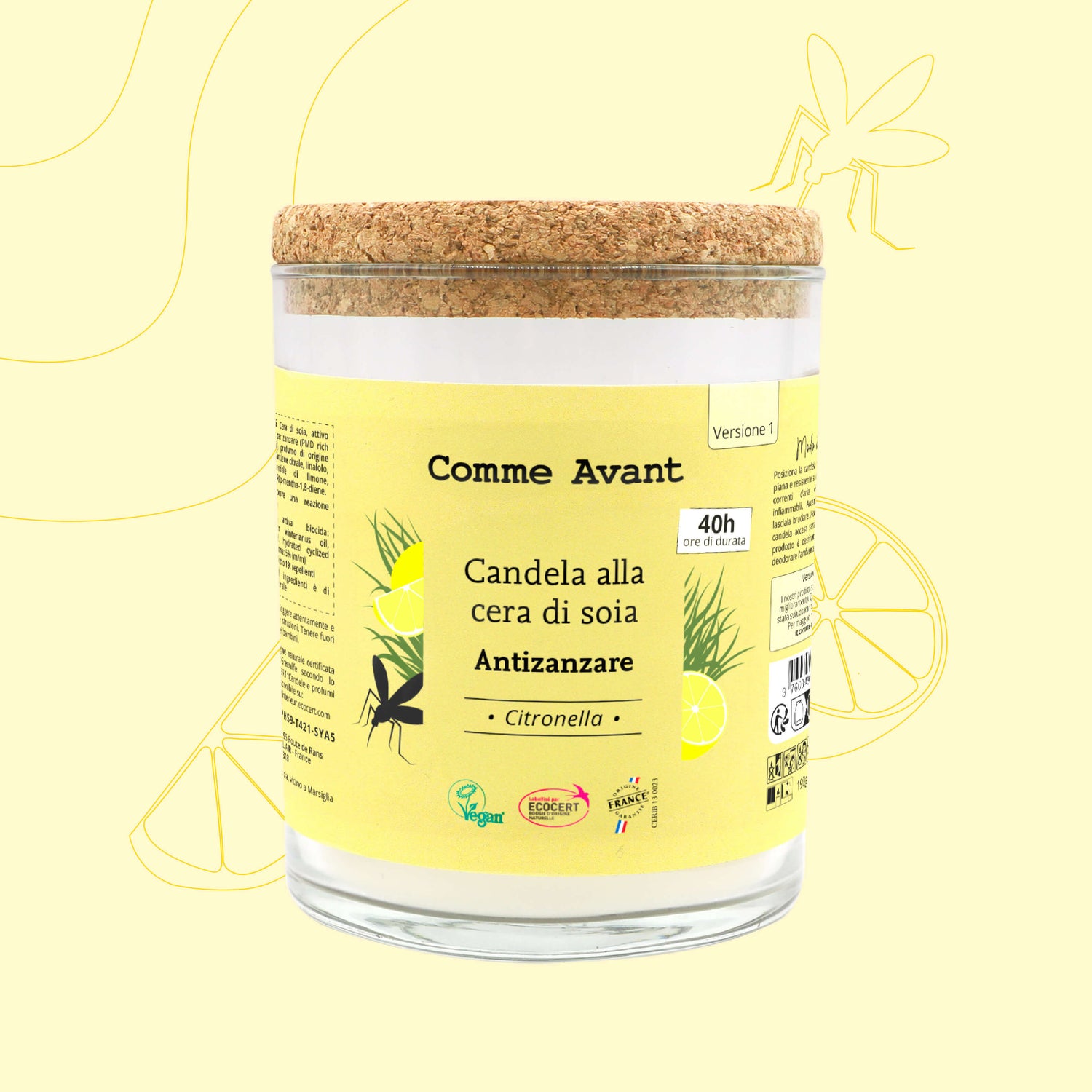 Candela antizanzare alla cera di soia