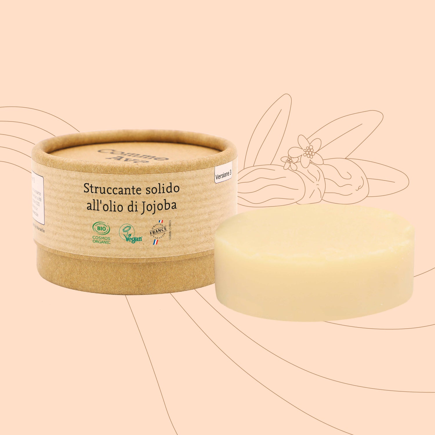 Struccante solido e biologico con olio di jojoba