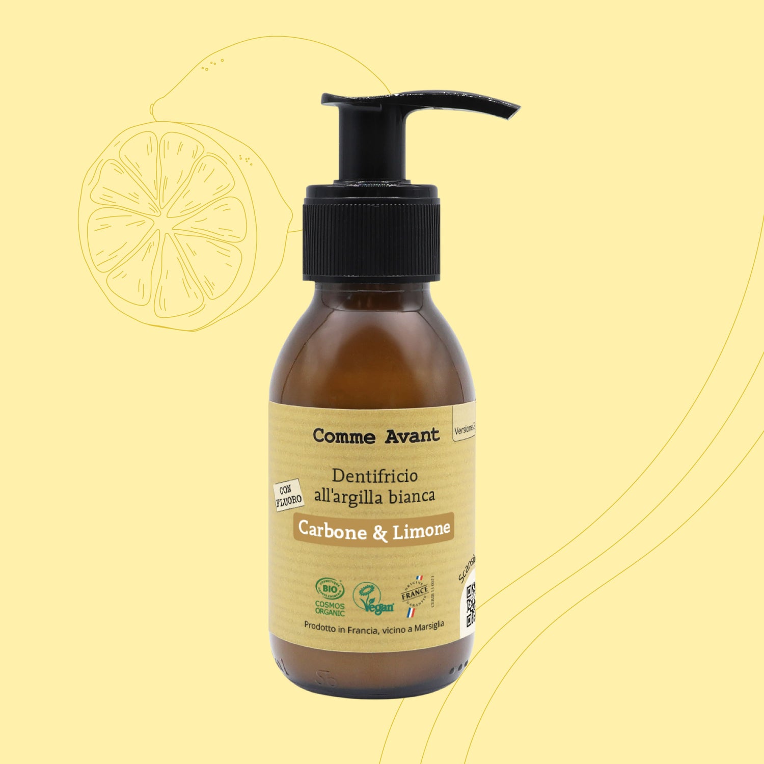 Dentifricio all'argilla bianca con carbone vegetale e limone