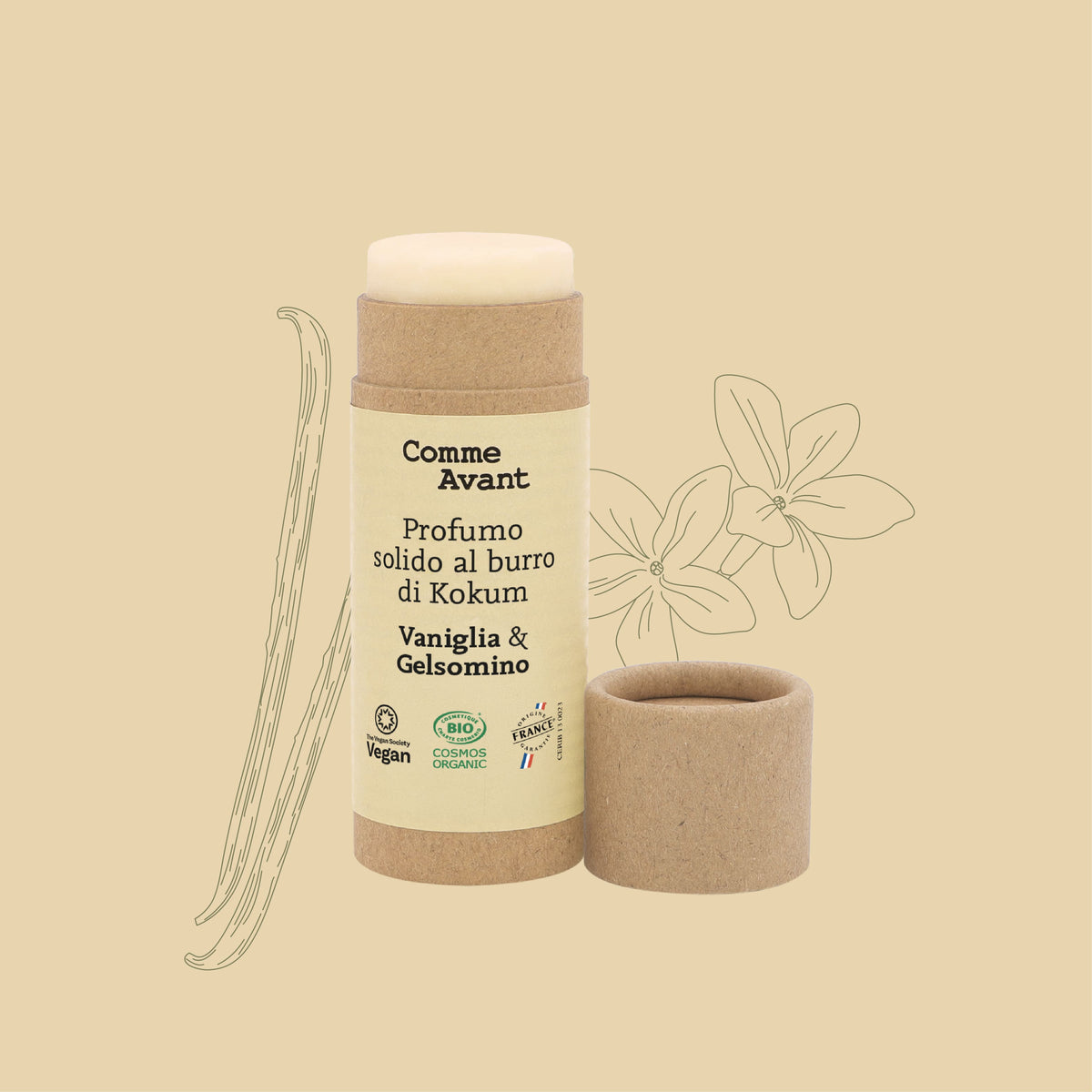 Profumo solido in stick vaniglia e gelsomino