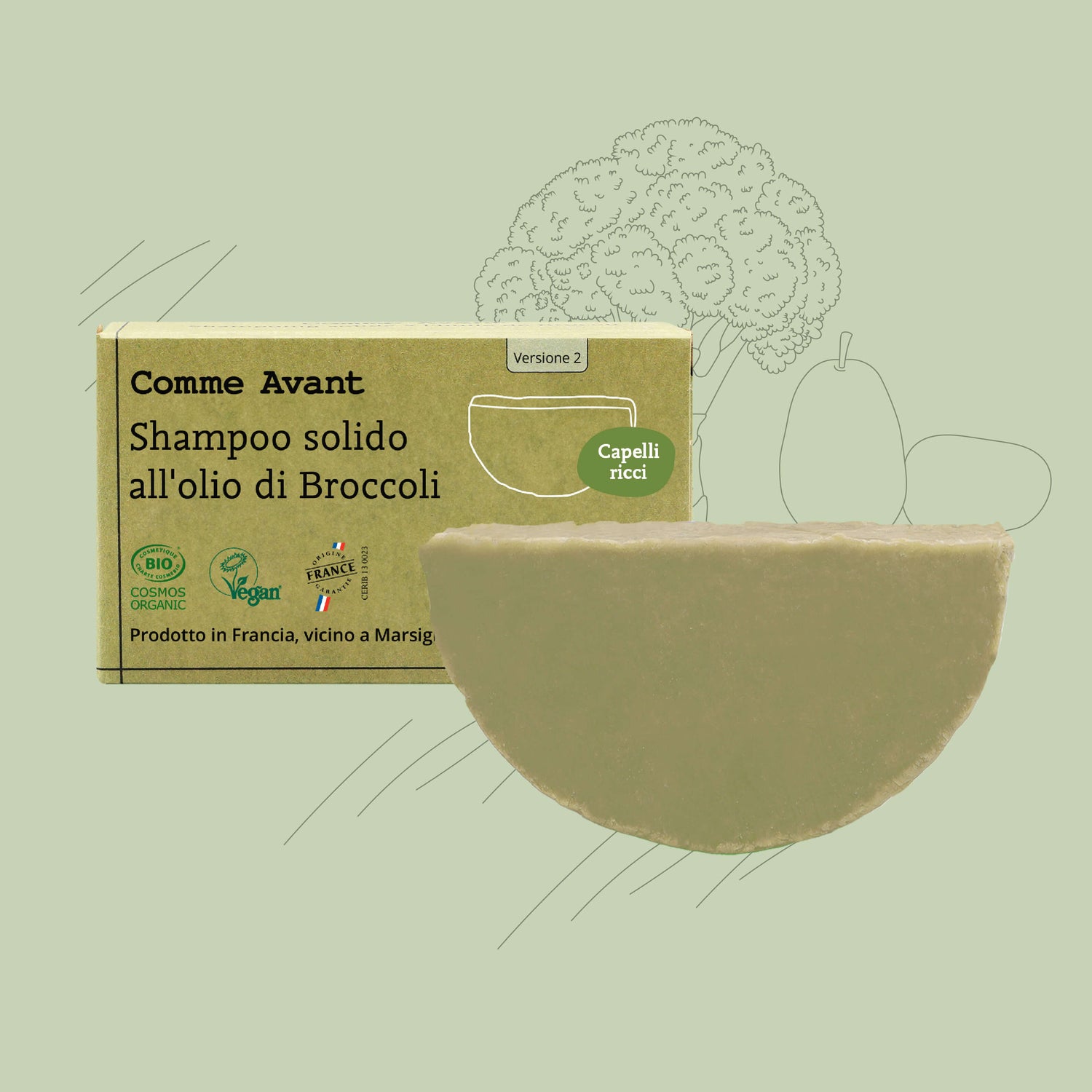 Shampoo solido all'olio di broccoli per capelli ricci