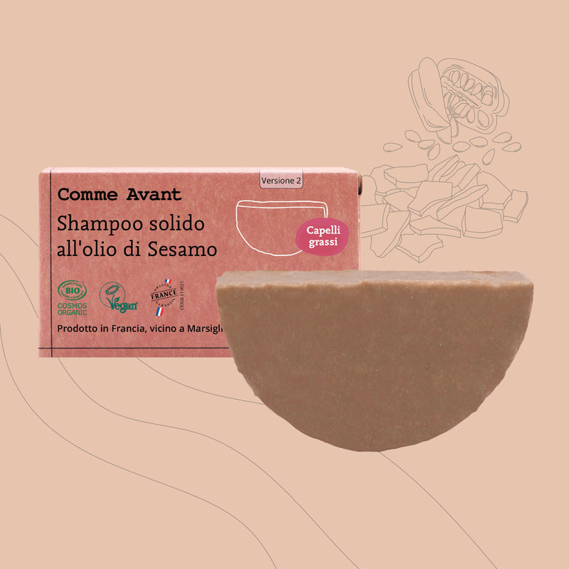 Shampoo solido all'olio di sesamo per capelli grassi