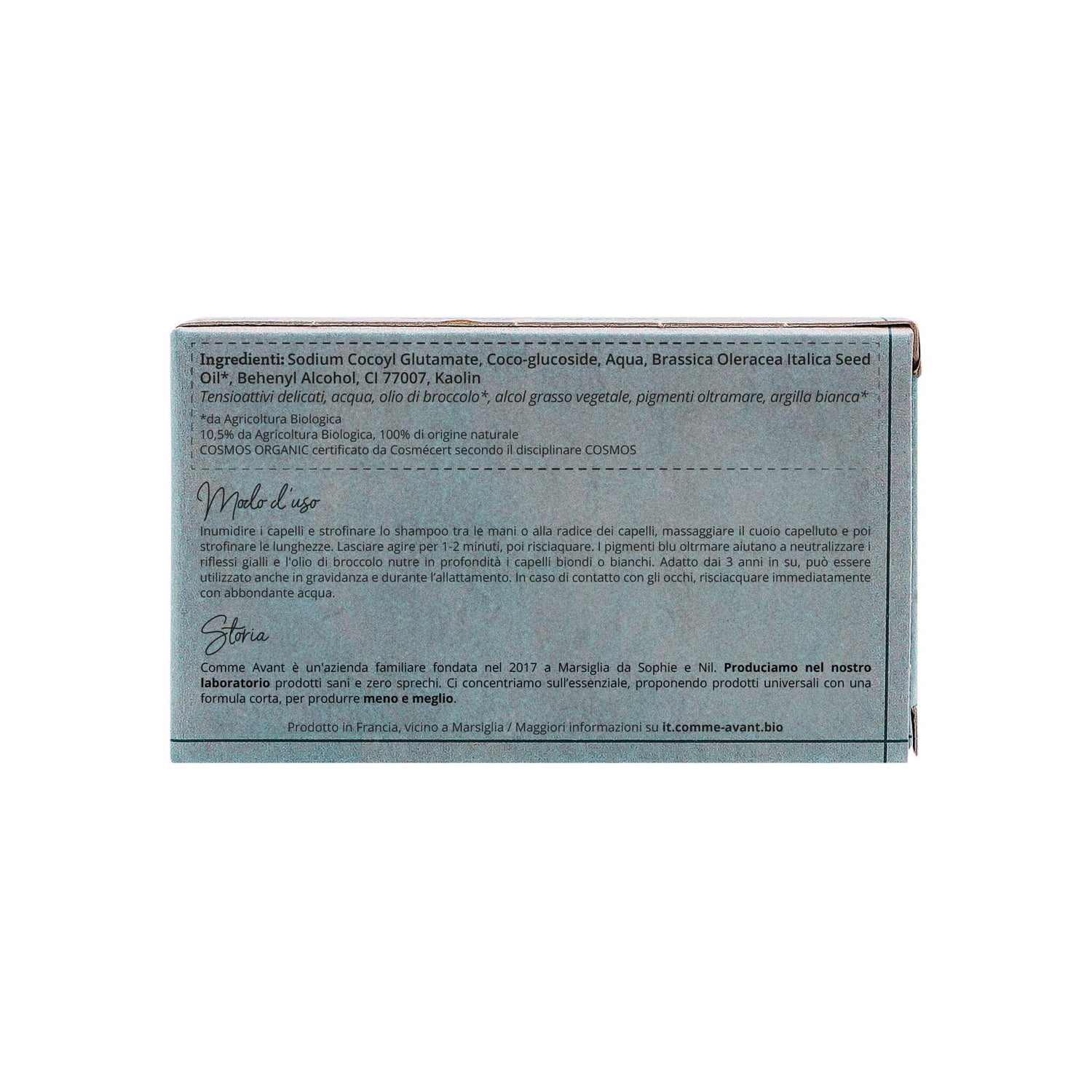 Shampoo solido blu per capelli biondi o bianchi