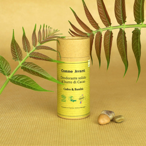 Deodorante solido al burro di cacao con cedro e bambù