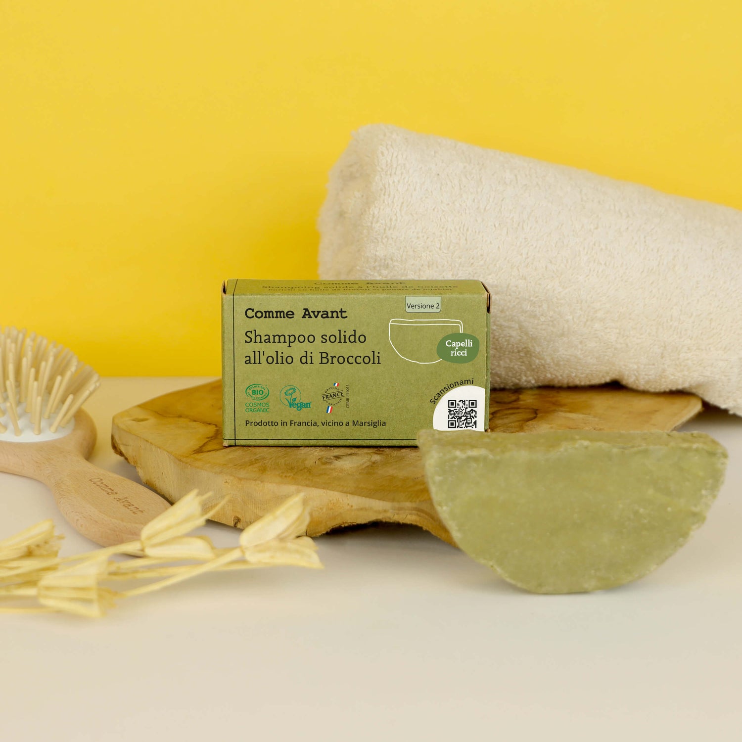 Shampoo solido all'olio di broccoli per capelli ricci