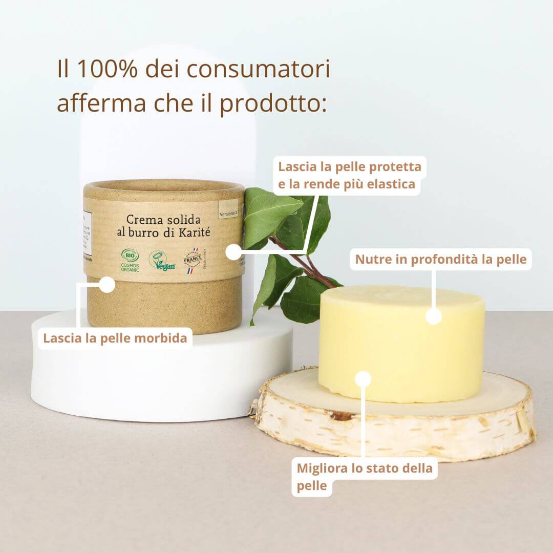 Crema solida al burro di karité per nutrire la pelle