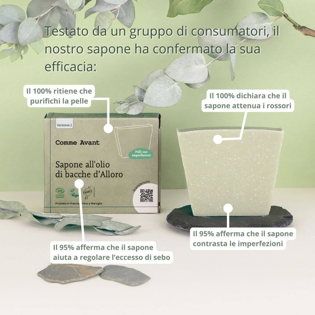 Sapone con olio di bacche d'alloro per contrastare le imperfezioni