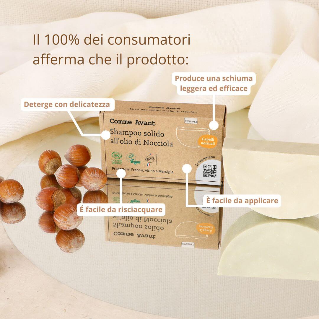 Shampoo solido all'olio di nocciola che deterge con delicatezza