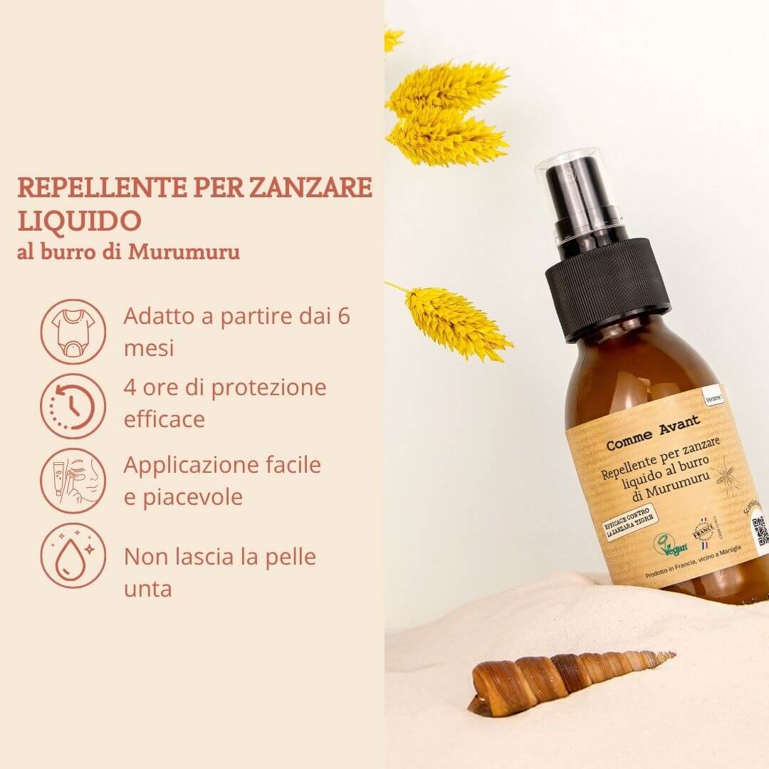 Repellente per zanzare liquido al burro di murmuru