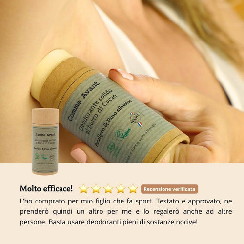 Deodorante solido con burro di cacao efficace e delicato sulla pelle