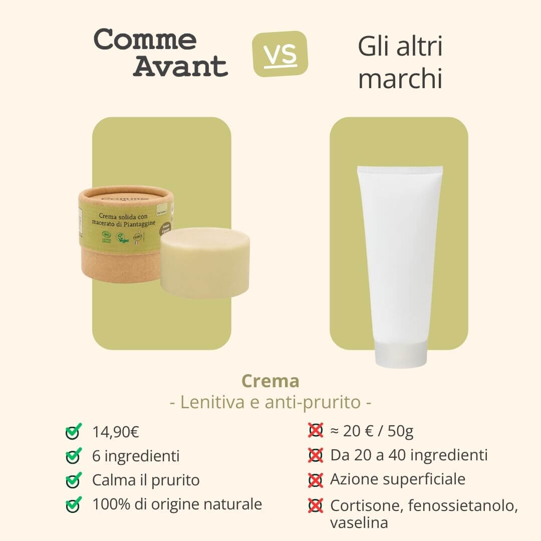 Crema solida naturale e biologica che calma il prurito 
