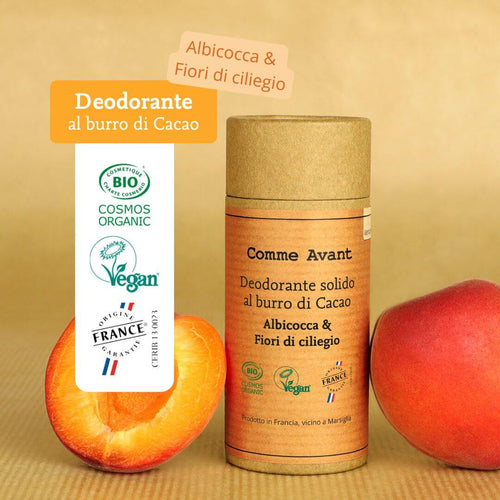 Deodorante solido al burro di cacao con profumo fruttato e floreale