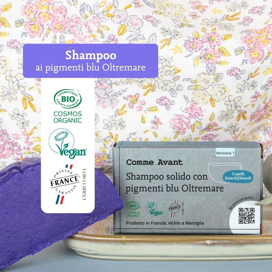 Shampoo ai pigmenti blu oltremare, vegano e biologico