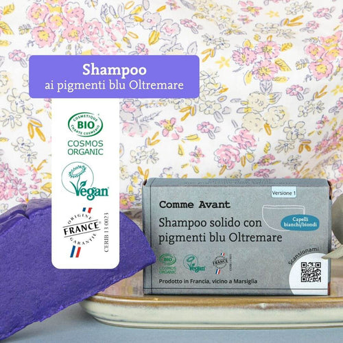 Shampoo ai pigmenti blu oltremare, vegano e biologico