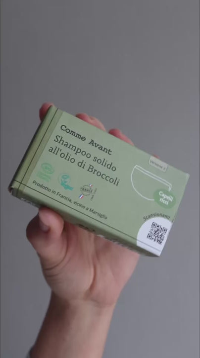 Shampoo solido all'olio di broccoli e balsamo all'olio di canapa