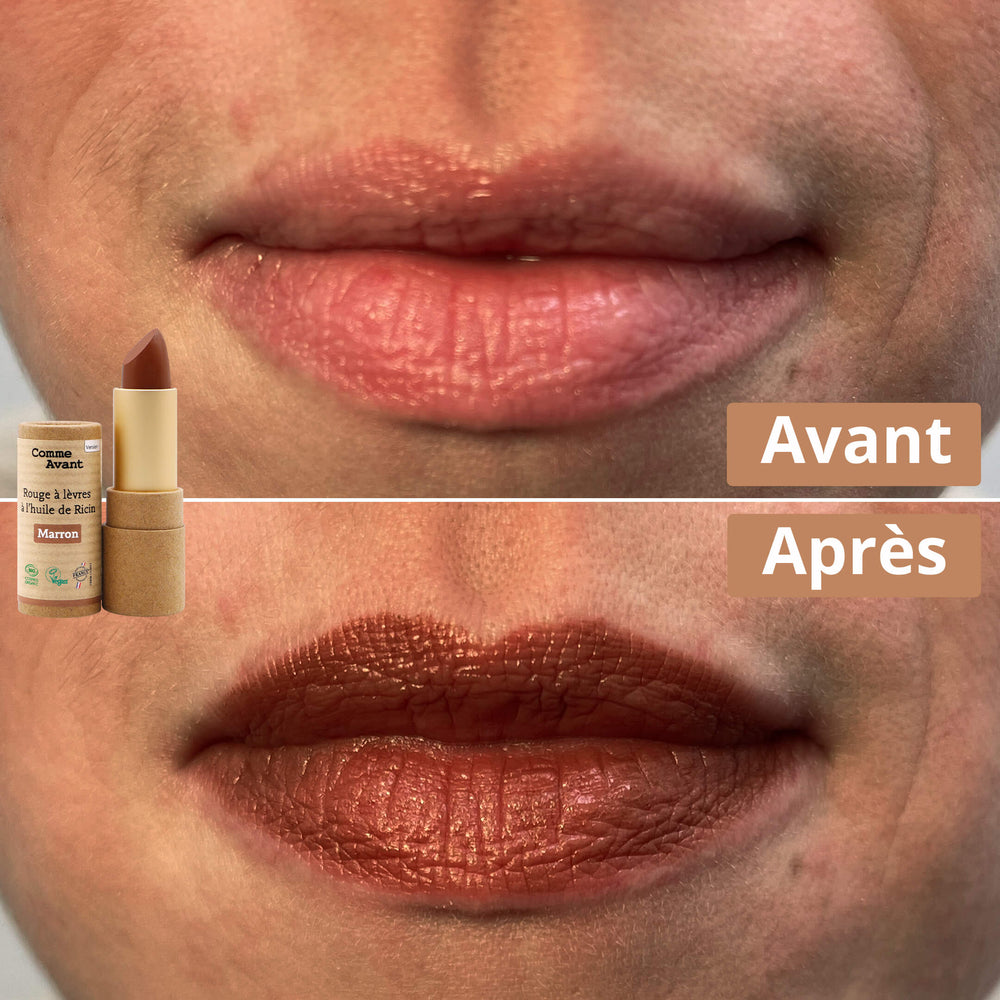 Rouge à lèvres avant après marron comme avant 