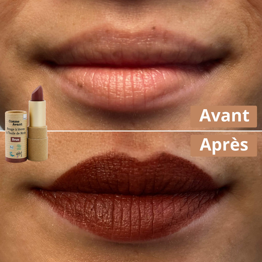 Rouge à lèvres brun avant après comme avant 