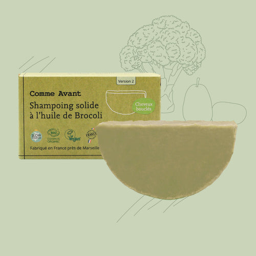 Shampoing solide à l'huile de brocoli comme avant spécial cheveux colorés