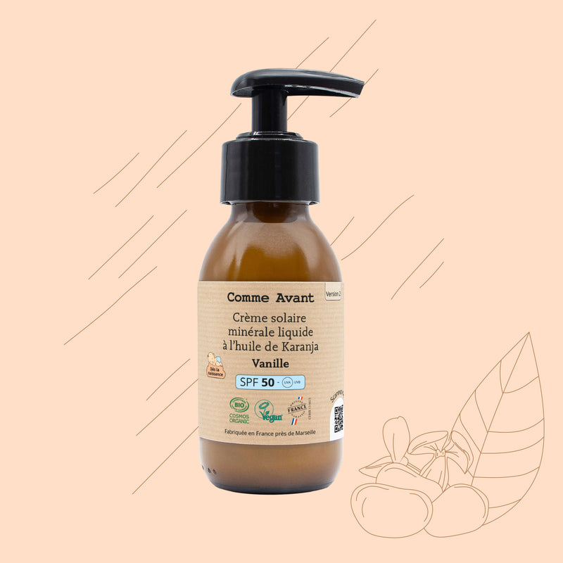 Crème solaire liquide SPF50 vanille